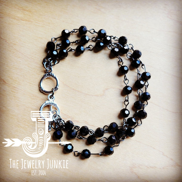 *Black Faceted Triple Strand Bracelet 807m