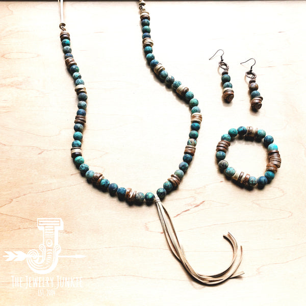 Frosted African Turquoise and Wood Earrings (220d)