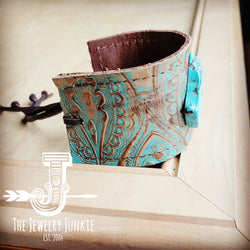 Leather Cuff w/ Leather Tie-Napolis & Turquoise Slab 013v