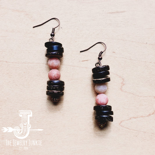 Frosted Marble Jasper and Wood Earrings (220g)