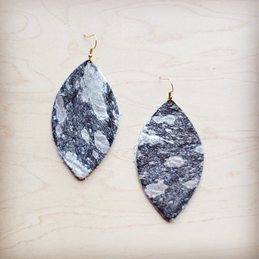 Leather Oval Earring-Silver Metallic Hair on Hide 225h