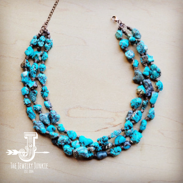 Large Triple Strand Blue Turquoise & Wood Collar Necklace 259g