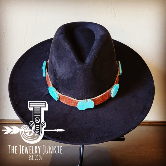 Cognac Leather Hat Band w/ Turquoise Slabs (Band Only) 981m