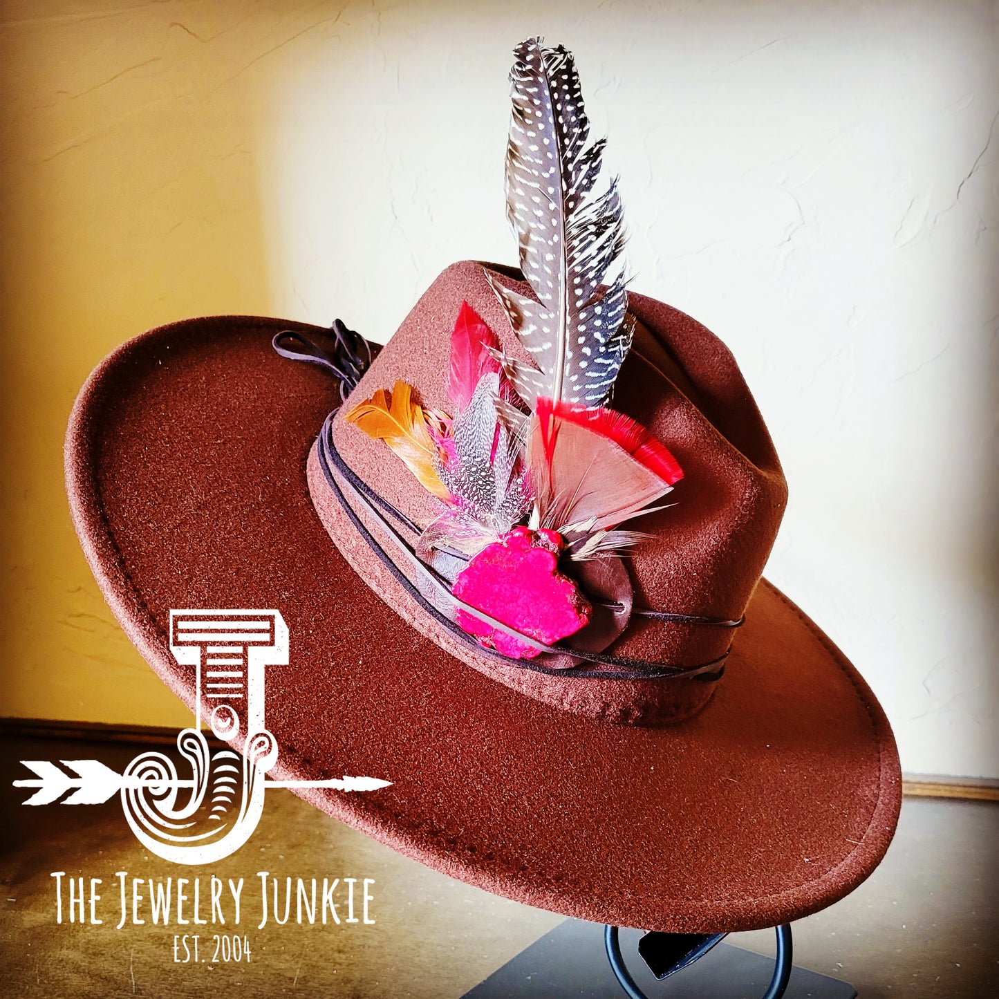 Boho Western Felt Hat w/ Choice of Turquoise Hat Accent-Brown 981e