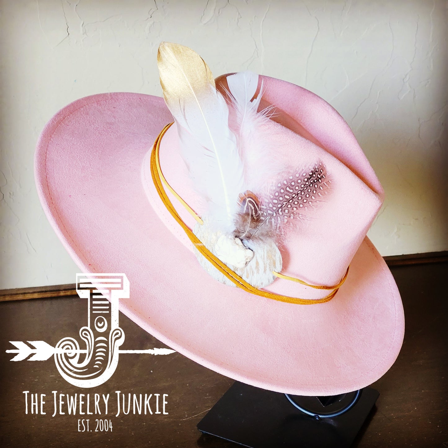 Boho Western Hat w/ Choice of Feather Hat Band-Blush 982a