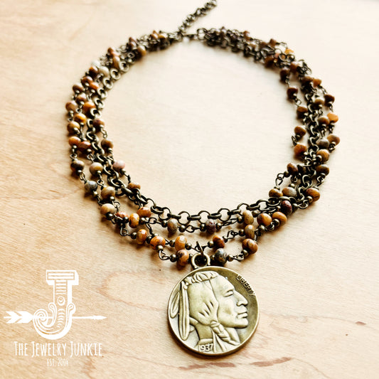 Natural Agate Collar-Length Necklace with Coin 257x