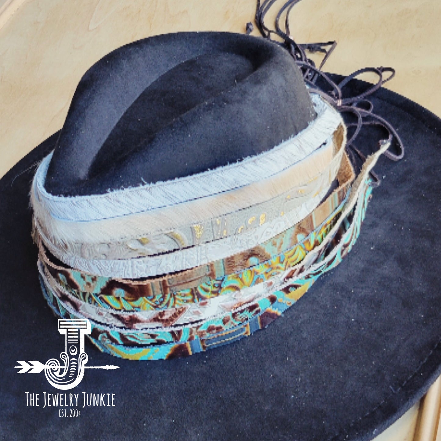 Turquoise Metallic Embossed Leather Hat Band Only 950q
