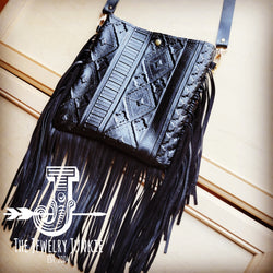 *MEDIUM Crossbody Handbag w/ Black Navajo Leather Full Fringe 512y