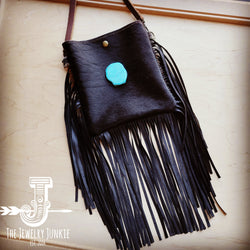 MEDIUM Crossbody Handbag w/ Black Hide Leather & Turquoise 510t