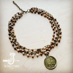 Picture Jasper Collar Necklace w/ Indian Buffalo Coin 259b