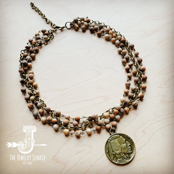 Picture Jasper Collar Necklace w/ Indian Buffalo Coin 259b