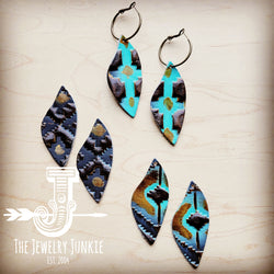 Antique Gold Hoop Earrings w/ Blue Navajo Leather Dangle 213u