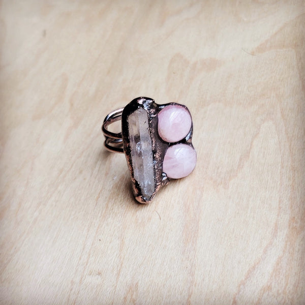 Genuine Rose Quartz Ring in a Copper Setting 012ff