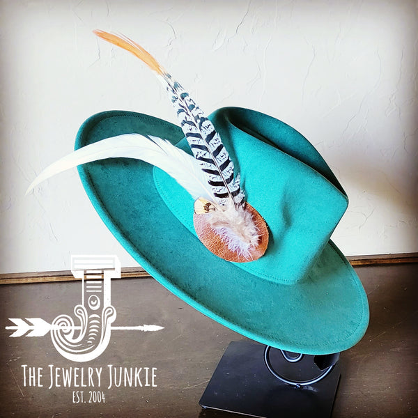 Boho Western Hat w/ Feather Tie Hat Band-Sage 982o
