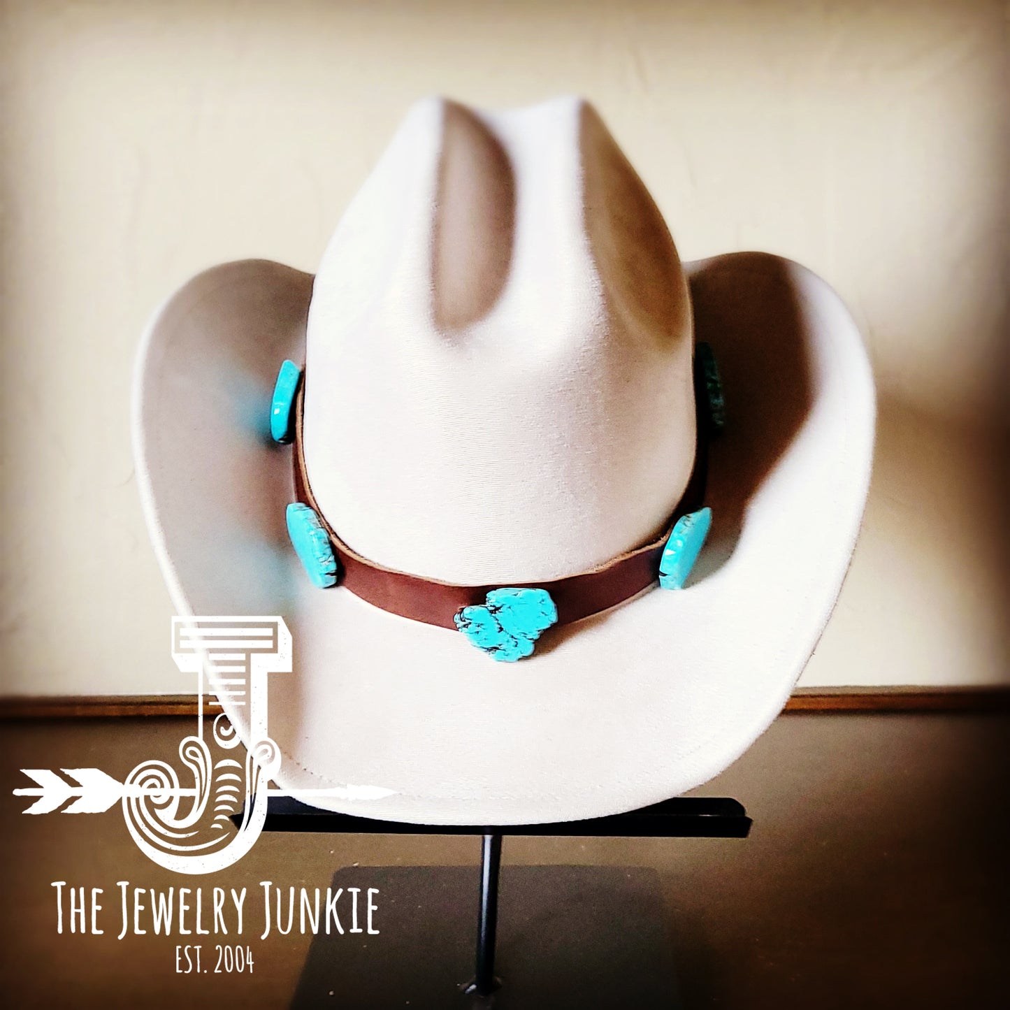 Dark Brown Leather Hat Band w/ Turquoise Slabs+Choice of Hat 981n