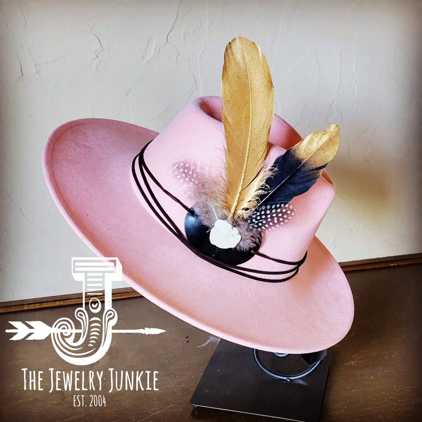 Boho Western Hat w/ Choice of Feather Hat Band-Blush 982a