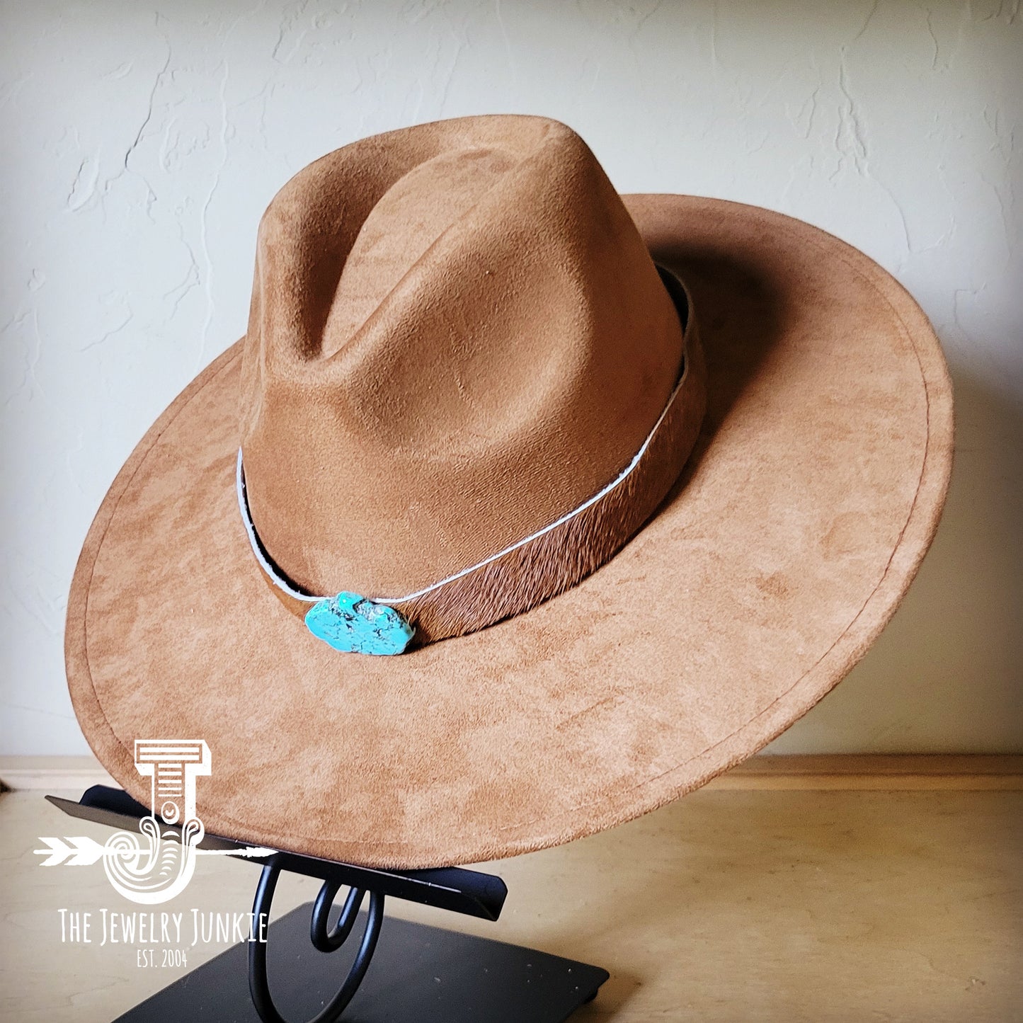 Boho Western hat with genuine leather hat band and Turquoise stone