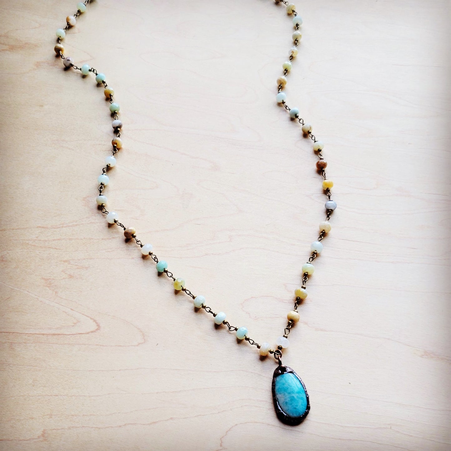 Amazonite Beaded Necklace with Antique Pendant 260n