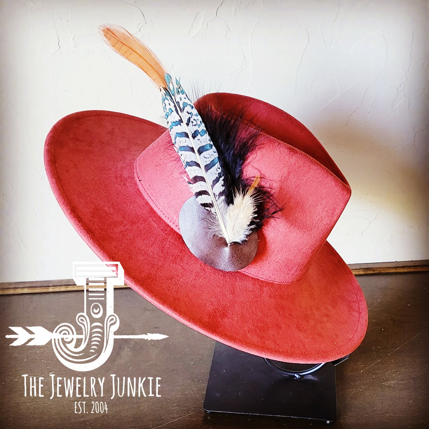 Boho Western Hat w/ Feather Tie Hat Band-Rust 982t