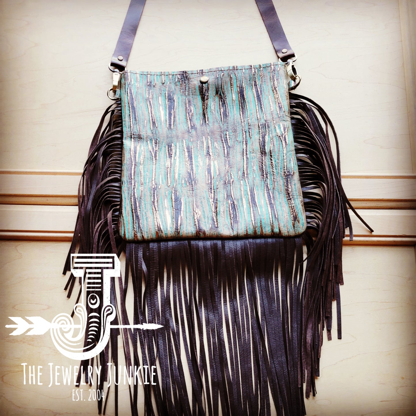 *MEDIUM Crossbody Handbag w/ Turquoise Chateau Leather Full Fringe 511b