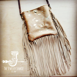 MEDIUM Crossbody Handbag w/ Tan Metallic Full Fringe 511L