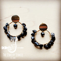 Black Beaded Hoop Earrings with Gold Accents 217L