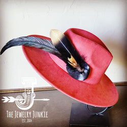Boho Western Hat w/ Feather Tie Hat Band-Rust 982t