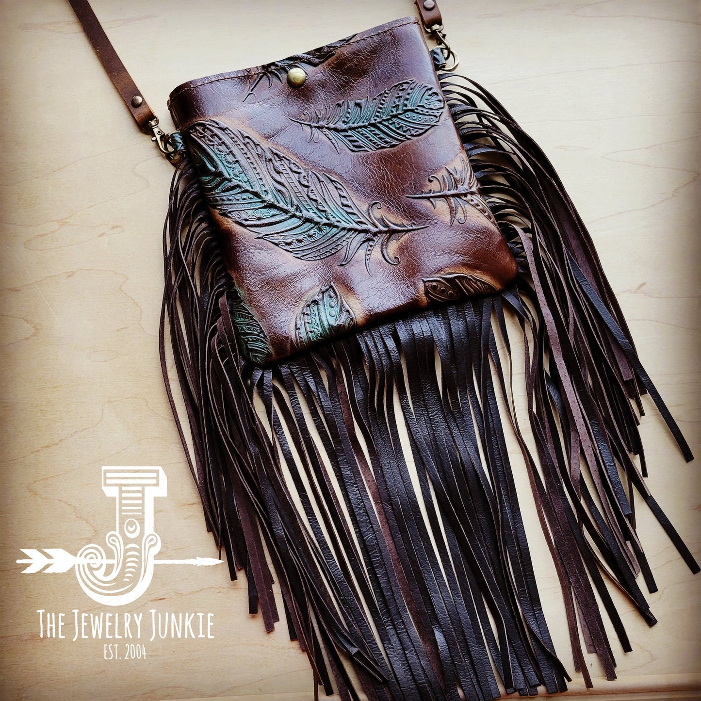 *MEDIUM Crossbody Handbag w/ Turquoise Feather Leather Full Fringe 511e