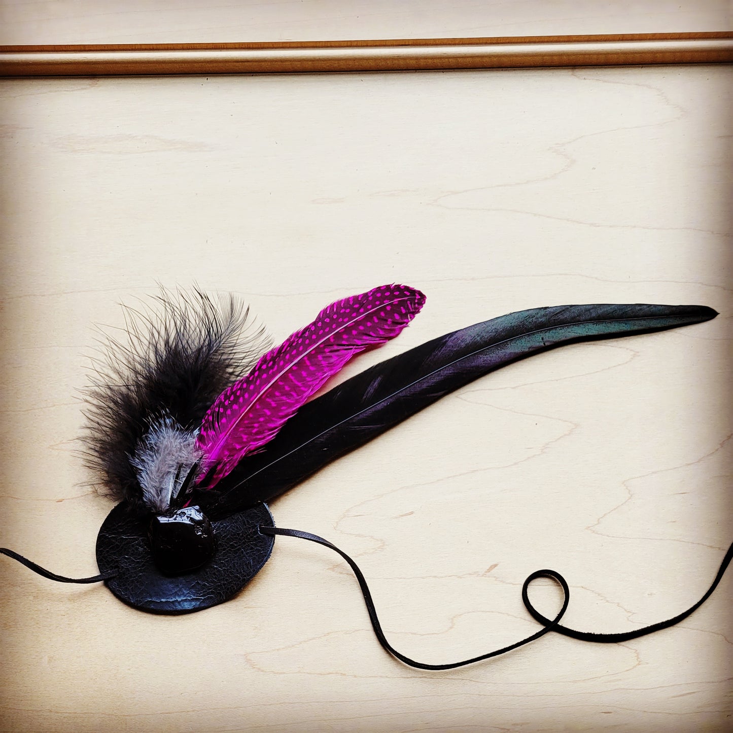 Spotted Magenta/Black Feather & Leather Hat Band (Band Only) 983d