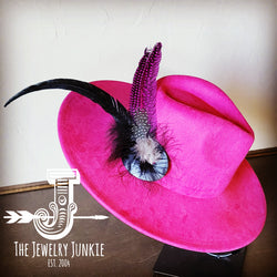 Boho Western Hat w/ Feather Tie Hat Band-Magenta 982r
