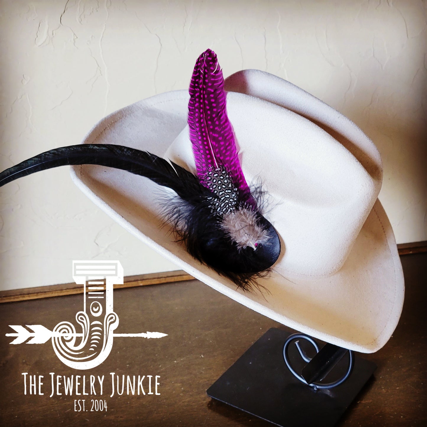 Cowgirl Western Hat w/ Feather Tie Hat Band-Bone 982w