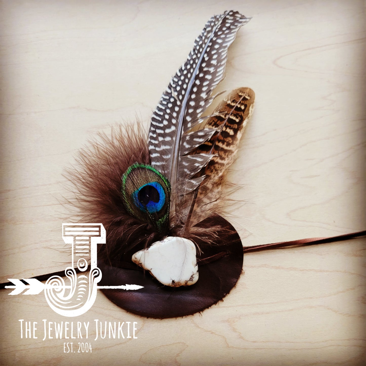 White Turquoise, Blue Feather, Leather Hat Band