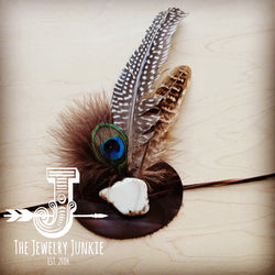 White Turq, Peacock Feather, & Leather Hat Band (Band Only) 980v