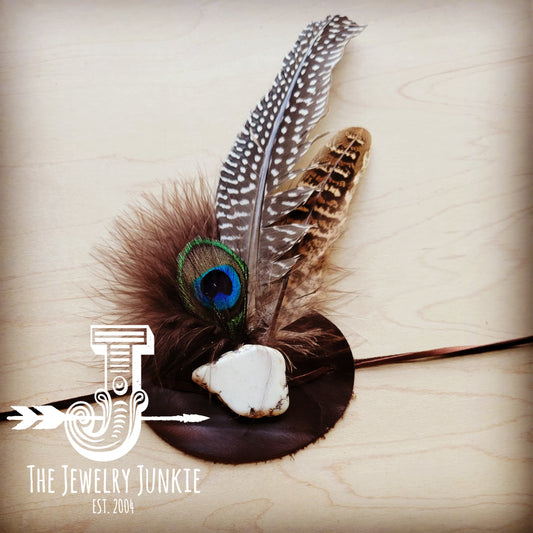 White Turquoise, Blue Feather, Leather Hat Band