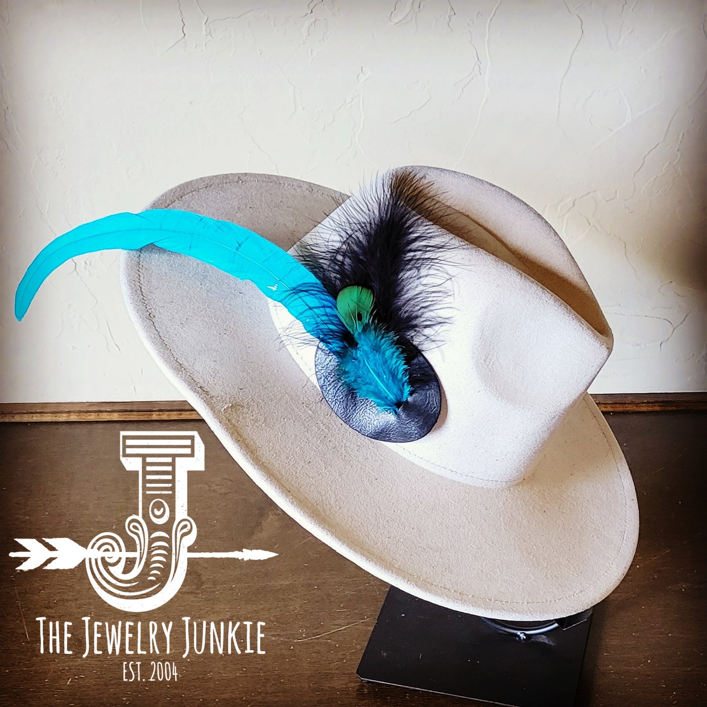 Boho Western Hat w/ Feather Tie Hat Band-Bone 982m
