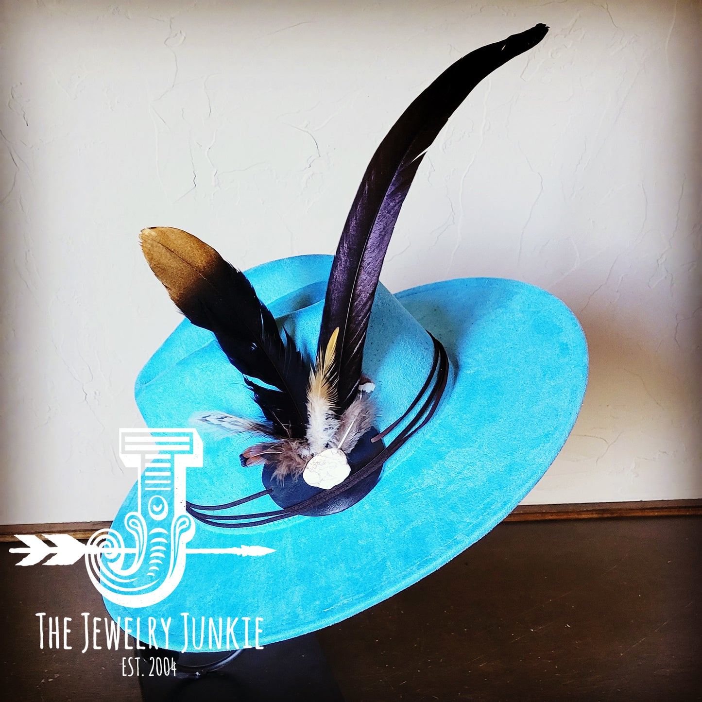 Boho Western Hat w/ Choice of Feather Hat Band-Baby Blue 982h
