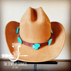 Dark Brown Leather Hat Band w/ Turquoise Slabs (Band Only) 981L