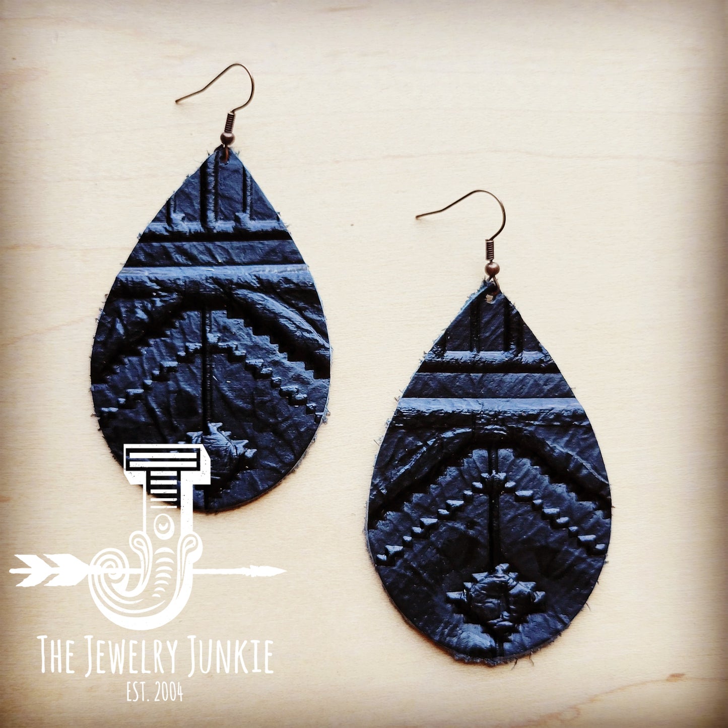*Leather Teardrop Earring-Black Navajo 215w