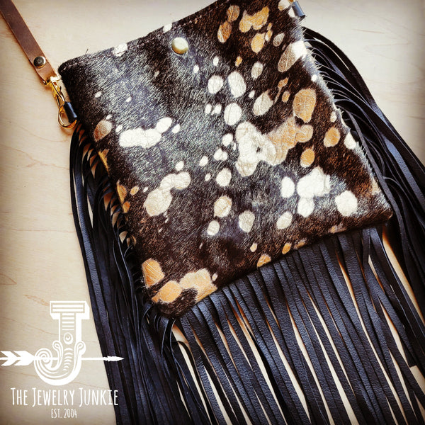 MEDIUM Crossbody Handbag w/ Brown Metallic Leather Full Fringe 511n