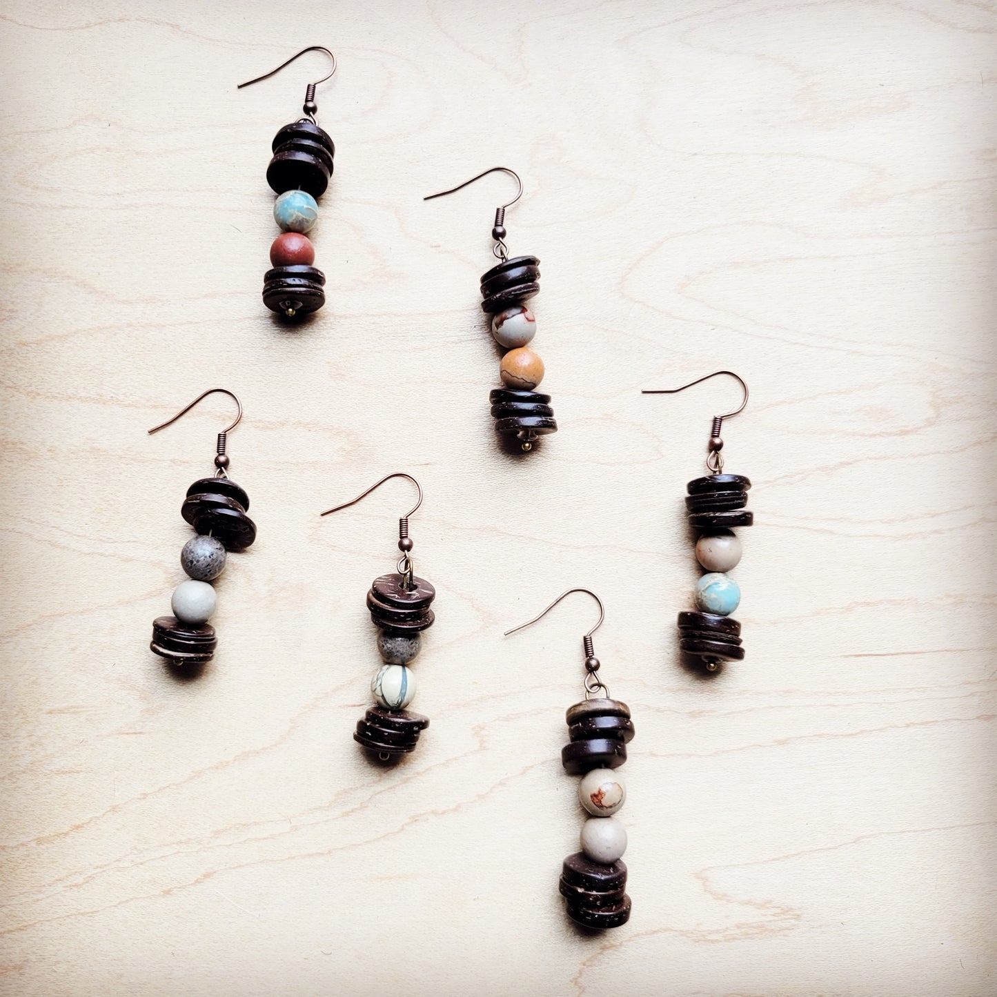 Aqua Terra and Wood Drop Earrings 225d