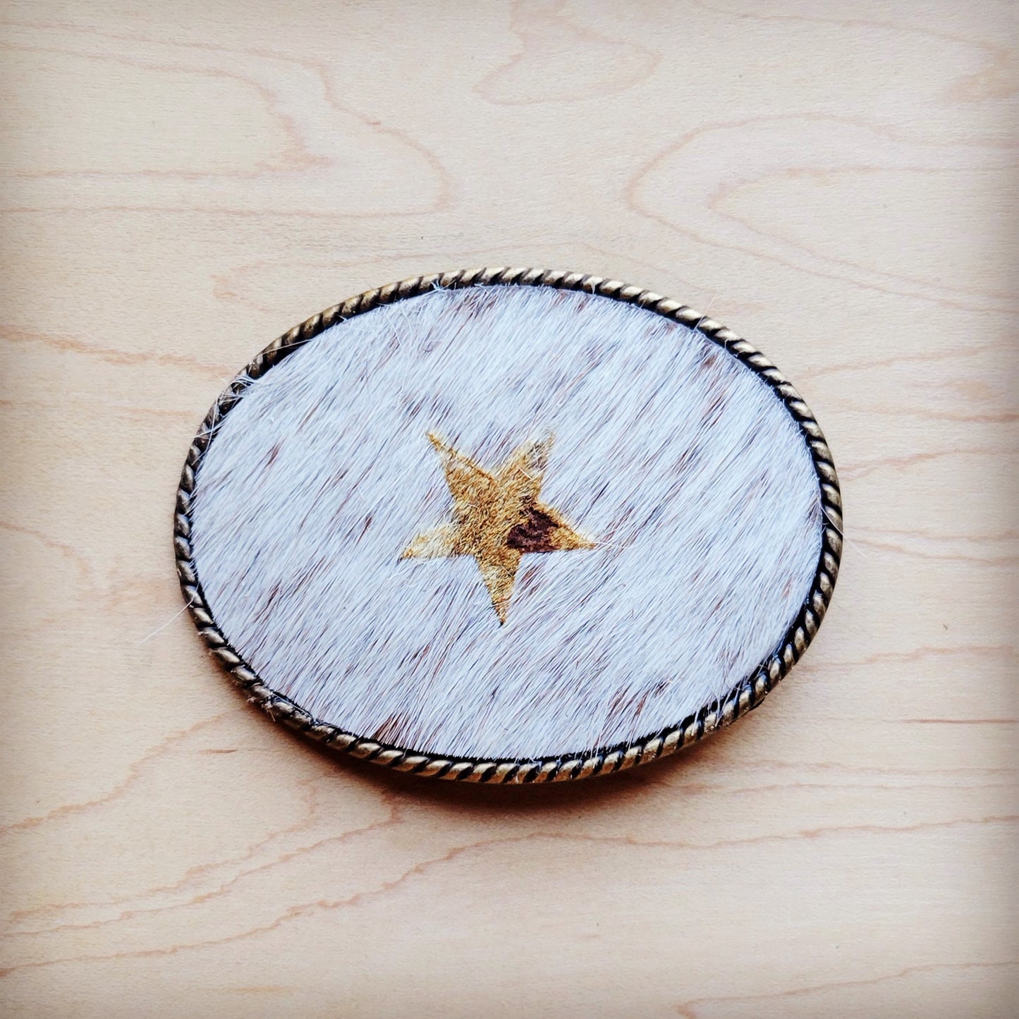 Rope Edge Hair-on-Hide Branded Leather Belt Buckle-Star 907g