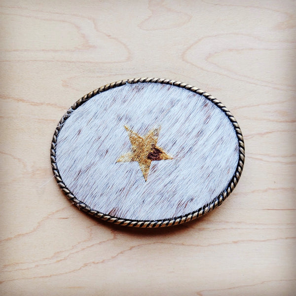 Rope Edge Hair-on-Hide Branded Leather Belt Buckle-Star 907g