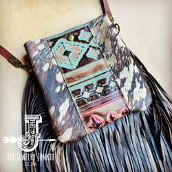 Small Crossbody Handbag w/ Turquoise Navajo Accent Full Fringe 513v