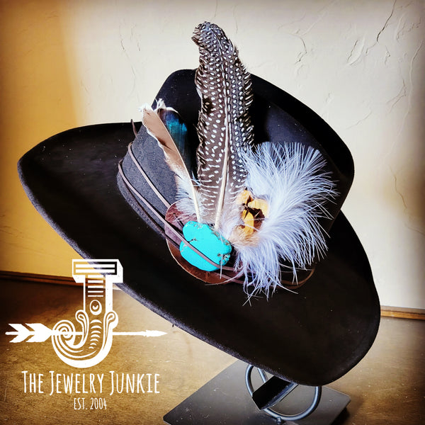 Blue Turquoise, Spotted Feather & Leather Hat Band (Band Only) 980z