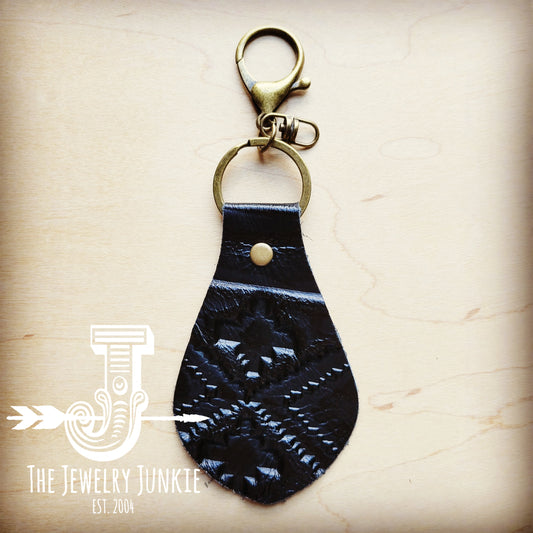 **Embossed Leather Key Chain-Black Navajo 703c