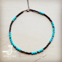 Blue Turquoise, Wood and Copper Beads Collar Necklace 230g