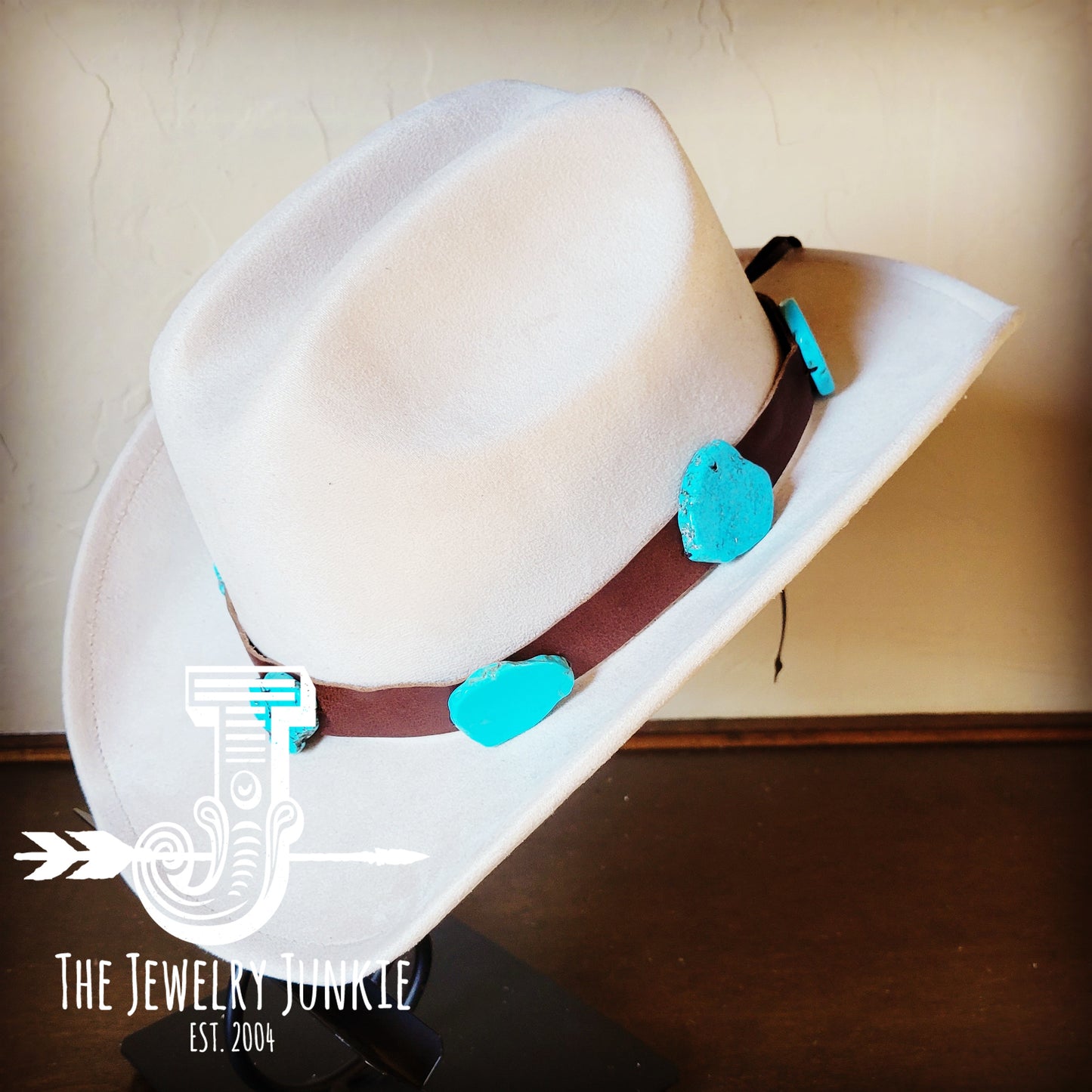 Dark Brown Leather Hat Band w/ Turquoise Slabs+Choice of Hat 981n