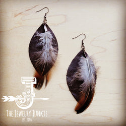 Western Leather Oval Earrings Brown with Rust Feather 216r