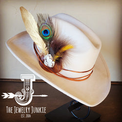 Cowgirl Western Hat w/ Choice of Feather Hat Band-Bone 982j