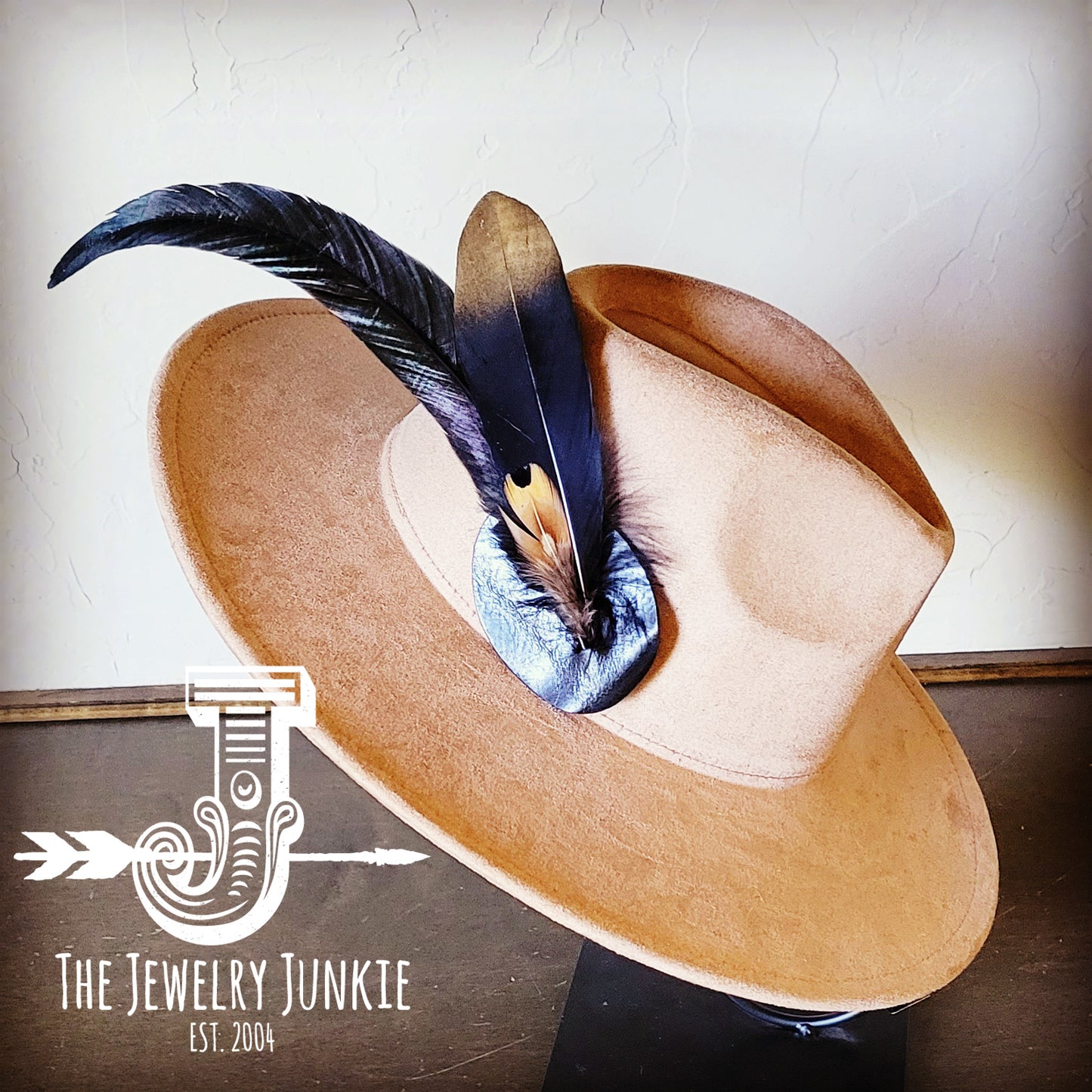 Boho Western Hat w/ Feather Tie Hat Band-Tan 982s